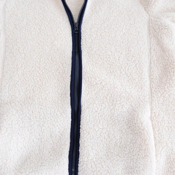 Lands End Cream And Navy  Fleece Breathable Zip Up Sweater Size Large - Picture 7 of 12